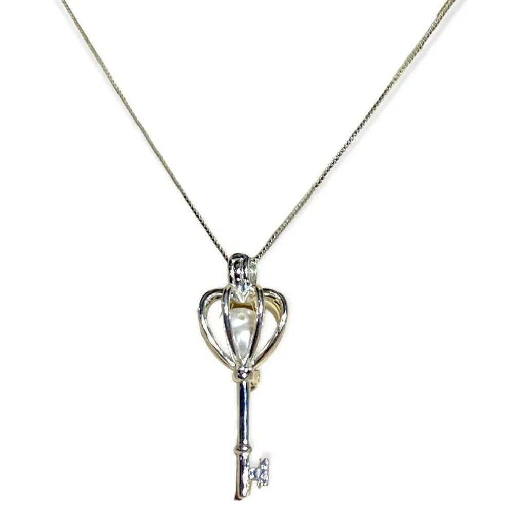 Sterling Silver Crown Skeleton Key Locket Necklace - NEW